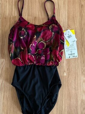NEW Vintage Longitude by Robby Len Bubble Top One Piece Swimsuit - Red/Black - 8